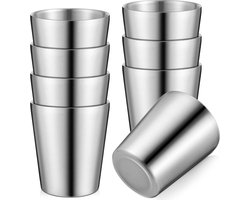 8 stuks - Geïsoleerde mok van roestvrij staal - Koffiemok - Metalen mok - Dubbelwandige vacuümwaterfles - Herbruikbaar - Geschikt voor BBQ, thuis, op kantoor, op feestjes en op de camping - Zilver - 260 ml