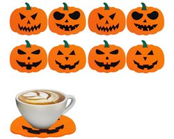 8 stuks - Halloween onderzetters - Pompoen onderzetters - Placemats - Halloween tafelmatten - Antislip - Hittebestendig - Feestdecoraties - Oranje - Geschikt voor Halloween, Keuken, Kantoor, Housewarming, Feesten