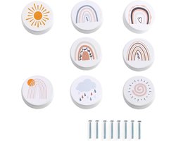 8 stuks houten kastknoppen decoratie - kinderkast knoppen - houten handgrepen - meubelknop voor laden - kast commode - wit 8 kastknoppen kinderkamer