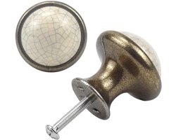 8 Stuks - Kastknoppen - Deurgrepen - Kast knoppen - Lade knoppen - Meubelknop - 37 mm - Keramiek - Meubelknoppen - Zinklegering basis - Wit en geel - Rond - Eenvoudig te installeren