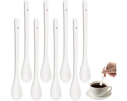 8 Stuks Keramische Koffielepels en Lepels - 16.5 x 2.5 cm - Witte Eilepel - Porseleinen Lepel - Voor Koffie - Desserts