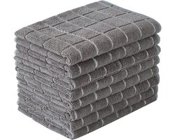 8 stuks - Keukenhanddoek - Keukendroogdoeken - Vaatdoek - handdoek - Blokdoeken - Keukendoek - Handdoeken - Microfiber - 30x30 cm - Geblokt - Zachte - grijs