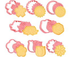 8 stuks koekjessnijders set 3D leuke cartoon vormen met bloem koekjesvorm roze doe-het-zelf cartoon biscuit bakvorm tool voor kinderen verjaardag verjaardag kerstfeest, 8 stijlen