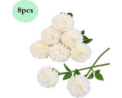 8 stuks kunstmatige chrysant bolletjes decoratiebloemen - Zijden imitatiebloemen - Voor bruid en bruiloft hoofdtafel decoratie, feest, huis, tuin en DIY decoratie (Wit)