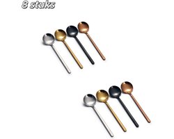 8 stuks - Lepels - Koffielepels - Ronde lepels van roestvrij staal - Geschikt voor koffie, ijs, suiker, desserts, gebak, soepen, enz. - Zilver, goud, roségoud en zwart
