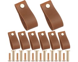 8 Stuks Leren Ladehandgrepen met Gouden Schroeven voor Kasten, Dressoirs en Meubels