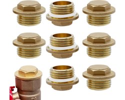 8 Stuks Messing Stoppen 1/2 Inch Mannelijke Draad Afsluitplug Blind Stop Tube Eindkap met Rubber Ring voor Pijpaansluiting in Badkamer, Verwarming en Drinkwaterinstallatie