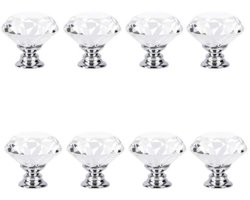 8 stuks - Meubelknop - Kastknoppen - Handvat voor Lade & Kast - Handgreep - 30*30*28 mm - zilver - Kristalglas + aluminiumlegering - Eenvoudig te installeren - vintage