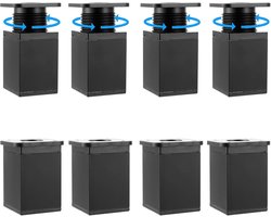 8 stuks meubelpoten zwart - 0-20 mm verstelbaar - vierkant 40 x 40 x 60 mm poten voor meubels - kastpoten voor banken - salontafels - kasten - tv-kasten - kledingkasten