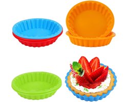 8 stuks Mini-taartvorm van siliconen 11 cm - Antiaanbaklaag - Mini-ronde vorm voor taarten en quiche - Groen, blauw, oranje, rood