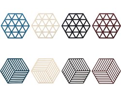 8 stuks - Onderzetters - Hittebestendig onderzetters - Onderzettersset - Drankjes Onderzetters - 4 kleuren - Streep en Raster - Zeshoek - Antislip - Siliconen - 12.5*14 cm - Onderzetters voor dranken, bar, kopjes, tafel