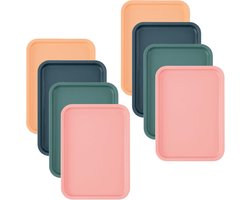 8 stuks plastic dienblad, kleurrijk, 24 x 17 x 1,5 cm, rechthoekig, mini-dienblad, plastic dienblad, klein dienblad, kunststof, rechthoekig, voor keuken, café, bakkerij, restaurant