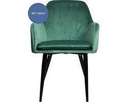 8 stuks QUVIO Stoel Benito van fluweel en staal / Eetkamerstoelen / Woonkamerstoelen / Stoel  / Zetels / Keukenstoelen / Stoel / Fauteuils - Donkergroen