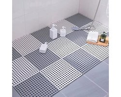 8 stuks rubberen vloermatten, in elkaar grijpend, zacht PVC, antislip, waterdicht, Wit+Grijs, badmat voor thuis, badmat, voor in bad, wasplaats, antislip, met zuignap, badmat, paneelmat, antibacterieel, direct water gevend, voor baby's, valprevent