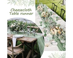 8 stuks saliegroen kaasdoek tafelloper - boho-gaas - rustieke doorzichtige loper - verjaardagsfeest - 90 x 300 cm