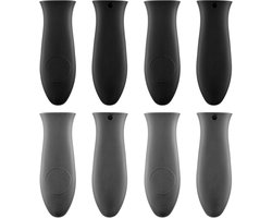 8 stuks - Siliconen handgreephouder - gietijzeren koekenpangreephoes - pannenlappen - antislip hittebestendige rubberen handgreephoes - voor pannen , gietijzer , bakplaten , kookgerei handgrepen - zwart en grijs-14*5 cm