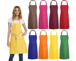 8 Stuks Slabbetjesschorten Bulk Set - Gemengde Kleuren Professionele Schorten met 2 Zakken - Voor Keuken, Restaurant, BBQ en Knutselen - Wasbaar en Duurzaam