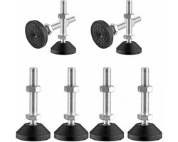 8 stuks - Stelvoeten - meubelpoten - Vloerbescherming - 40mm - M8 x 50 mm - Zwart en Zilver - RVS - antislip rubberen basis - 300 kg draagkracht - Verstelbare