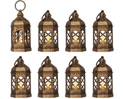 8 stuks - SWGOTA Mini-lantaarns - Witte bruiloftsdecoraties, Kerstmis, Halloween-feestjes - Sfeerverlichting voor op tafel - Vintage decoraties - koper