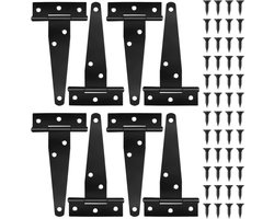 8 stuks - T-scharnier voor deur - met schroeven - 4 inch - schuurdeurscharnier - T-deurscharnier - T-scharnieren - T-scharnier - buitendeurscharnieren - voor houten schuttingen, schuren, kasten en ramen - zwart - 6,4*13 cm