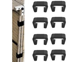 8-stuks Tuinmeubelconnector - Meubelclip - Rotan meubelclip - Kunststof meubelclip - Verbindt - Bevestigt - Beschadigt het meubel niet - Geschikt voor tuinmeubelen, banken, terrasmeubelen, rotan stoelen, enz. - Zwart