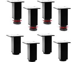 8 stuks verstelbare meubelpoten - 10 cm hoog - zwart metaal - vierkant - geschikt voor meubels zoals bank bed nachtkastje kast