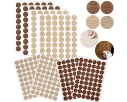 8 vellen - 384 stuks stickers - Meubelreparatiestickers - Schroefgaten afdeksticker - Ronde zelfklevende stickers - Decoratieve stickers met houtnerf - Voor houten kasten, boekenkasten, tafels, vloeren, planken (vier kleuren - 1,5 cm)