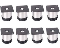 8 Verstelbare Meubelpoten van roestvrij staal, 50 mm in hoogte verstelbaar, verdikte kastpoten, tafelpoten, meubelpoten, geborsteld roestvrij staal, in hoogte verstelbaar van 0-15 mm