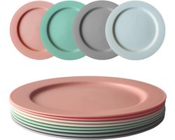 8 x 25 cm Bordenset, Onbreekbare Dinerborden, Herbruikbare Kinderborden, Lichtgewicht Plastic Borden, Camping Dinerborden, Magnetron- en Vaatwasmachinebestendig,