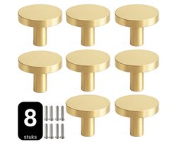 8 X MSQDESIGN Kastknoppen Goud (Metaal) - Gouden Deurknopjes - Meubelknoppen Goud voor keuken , kast en deurjes - Deurknopjes Goud rond - Handgreep - Moderne Meubelknop Goud - Goude Deurknopjes - Deurknoppen Goud - Ladeknoppen voor deurtjes