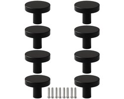 8 X MSQDESIGN Kastknoppen zwart (Metaal) - zwarte Deurknopjes - Meubelknoppen zwart voor keuken , kast en deurjes - Deurknopjes zwart - Handgreep - Moderne Meubelknop zwart - Deurknopjes zwart rond - Deurknoppen zwart - Ladeknoppen voor deurtjes