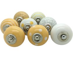 8 x Prachtige RiaD deurknop keramiek wit met geel met schroef voor kast - DIY - kastknop- Meubelknop - Deurknoppen voor kasten - Meubelbeslag - Deurknopjes - Meubelknoppen