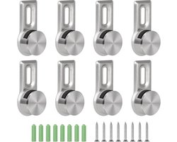 8 x Wandspiegels Haakjes voor Plaatdikte 4-7 mm - Wandspiegel Houder met 8 RVS Schroeven en 8 Wandpluggen