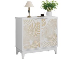 80 cm vintage buffetkast met houtsnijwerk, decoratief dressoir met 2 deuren en verstelbare planken, decoratieve houten kast met opbergruimte voor woonkamer, keuken en eetkamer