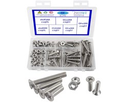 80-delige M6 roestvrijstalen machineschroeven en moeren set - platte kop phillips schroefbevestiging reparatiegereedschap - assortiment voor babybed meubels - inclusief hoofdeinden en stoelen.