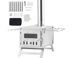 80-inch roestvrij staal camping tent kachel, draagbare houtkachel met 700 inch ³ vuurkorf, 8 schoorsteenpijpen en handschoenen, hete tent kachel voor buiten koken en verwarmen