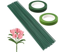80 Stuks 30cm Hoogwaardig Bloemendraad - Bloemisten Draad voor Bloemen - 2 Rollen Bloemistentape - Bloemsteeldraad voor Kunstbloemen - Voor Bloemisten - Kransen - Doe-Het-Zelf Boeketten (Groen)