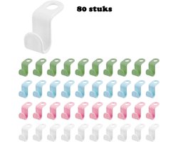 80 Stuks Kledinghaak - Haken Voor Kledingkast - Kapstokhaak - Kledinghanger Connector Haken - Jashaak - Hanger Voor Kleding - Ruimtebesparend - Geschikt Voor Meeste Standaard Kledinghangers - Wit, Groen, Blauw, Roze