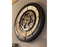 80cm ronde wandklok - zwart met draaiende tandwielen - radars - decoratief
