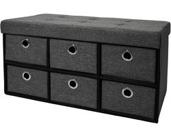 80L Opbergbank met Zitting en 6 Laden - 76x38x38 Opvouwbare Bank - Gestoffeerde Opvouwbank