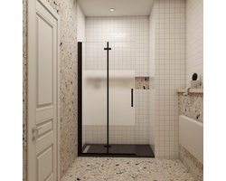 80x195cm inloopdouche Vouwdeur Mat Zwart Profiel met matte folie middelban,6mm NANO veiligheidsglas 180° draaibaar