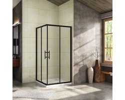80x80x195cm Douchecabine Schuifdeur Hoekinstap Vierkant Mat Zwart,6MM Nano anti kalk behandeld