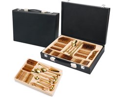 84-Delige Luxe Roestvrijstalen Bestekset voor 12 Personen - Inclusief Stijlvolle Opbergkoffer-goud