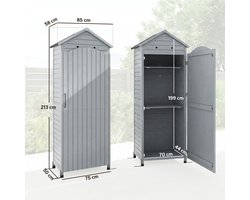 85 x 58 x 213 cm Tuinschuur Tuinkast Gereedschapskast Buitenopslag Kast met Verstelbare Planken Hoge Opbergkast voor Tuin Terras Balkon Schuurkast Opbergmeubel voor Tuingereedschap Grijs