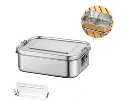 850ml - Broodtrommel - 165 x 121x 60 mm - Lunchbox - RVS - Met vrij verschuifbare verdelers - bentobox - waterdichte - Lekvrij - zilver