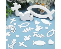 88 stuks zuiver witte doopdecoratie, individuele houten strooidecoratie set met vissen, duiven, kruisen, harten en meer, voor tafeldecoratie, babyshower en communie