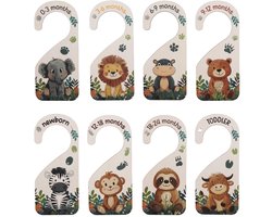 8pcs Baby Closet Dividers, Wooden Baby Closet Organizer for Newborns Up To 24 Months Woodland Nursery Decor Double Sided Nursery Hanger Dividers for Home Beautiful Decoration (Animal)