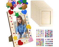 8x Diy Fotolijstjes Beschilderen - Fotolijstje - Fotolijst - Fotolijsten - Fotokader - Houten Fotolijstje - Houten Lijst Voor Kinderen - Met Glitterstickers - Knutselmateriaal Fotolijsten Schilderen - Knutselen - Geschikt Voor Foto Van 10 X 15 Cm