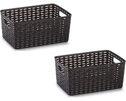 8x Donker bruin geweven opbergboxen/opbergdozen/opbergmanden kunststof - 10 liter - opbergen manden/dozen/bakken - opbergers