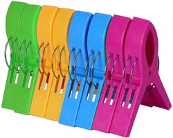 8x Grote Strandhanddoekklemmen voor Ligstoelen, Stoelen, Ligbedden en Balustrades - XXL Wasknijper (8 stuks - 4 kleuren)